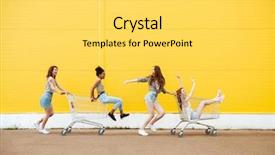  Presentation with shopping trolley - Slide deck with yellow wall have fun background and a light gray colored foreground