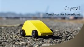  Presentation with road yellow - Theme enhanced with yellow wooden car on asphalt road background and a light blue colored foreground
