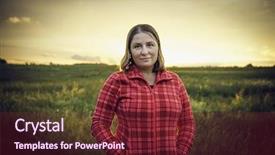  Presentation with meadow - Amazing PPT theme having yellowish - sunset mature woman standing backdrop and a  colored foreground