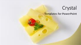  Presentation with cheese - Presentation design with yellowish - overhead view of sliced emmental background and a  colored foreground