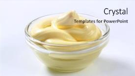 Presentation with mayonnaise - Presentation enhanced with yellowish mayonnaise sauce background and a sky blue colored foreground
