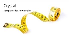  Presentation with measuring - Slide deck with yelow measuring tape isolated background and a white colored foreground
