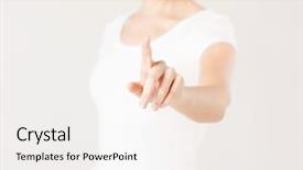  Presentation with finger - Presentation theme consisting of yemplates risk - picture of young woman showing background and a sky blue colored foreground