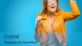  Presentation with yes - Colorful presentation enhanced with yes - beautiful young woman happy backdrop and a cyan colored foreground