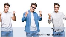  Presentation with winner announcement award success - Cool new presentation theme with yes - collage of young handsome man backdrop and a light blue colored foreground