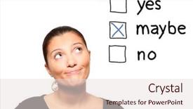  Presentation with decision - Slide set consisting of yes no maybe - portrait of a young woman background and a lemonade colored foreground