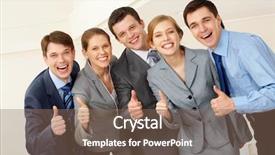  Presentation with yes - Presentation theme having yes thumbs up - portrait of happy business partners background and a violet colored foreground