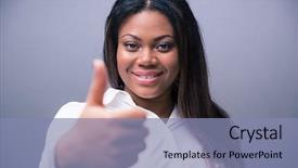 Presentation with gray - PPT layouts with yes thumbs up - smiling african businesswoman showing thumb background and a light blue colored foreground