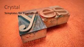  Presentation with color blocks - PPT theme enhanced with yes-word-in-wooden-letterpress background and a  colored foreground