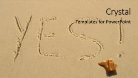  Presentation with seashell - Cool new presentation theme with yes written in beach sand by seashell backdrop and a coral colored foreground