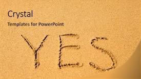  Presentation with yes - Slide deck with yes - written in sand texture on the beach background and a yellow colored foreground