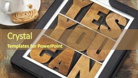  Presentation with cup coffee - Audience pleasing PPT theme consisting of yes you can - motivational slogan backdrop and a coral colored foreground