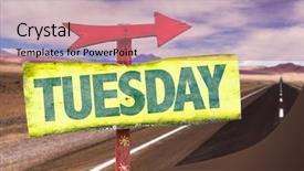  Presentation with highway road sign - Audience pleasing presentation consisting of yesterday - tuesday sign with road background backdrop and a coral colored foreground