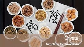  Presentation with yin yang - Amazing presentation design having yin and yang calligraphy backdrop and a coral colored foreground