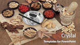  Presentation with yin yang - Audience pleasing slides consisting of yin yang - moxa sticks and chinese herbs backdrop and a coral colored foreground