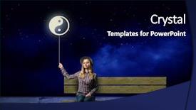  Presentation with balloon - Presentation theme having yin yang - young woman sitting on bench background and a black colored foreground