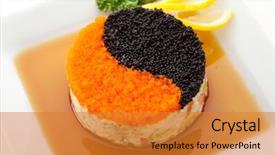  Presentation with yin yang - Colorful slide deck enhanced with yin-yang salad with seafood backdrop and a gold colored foreground