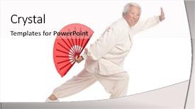  Presentation with tai chi - Theme enhanced with ying yang - chinese elderly woman performing tai background and a white colored foreground