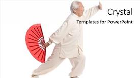  Presentation with tai chi - Amazing PPT layouts having ying yang - chinese elderly woman performing tai backdrop and a white colored foreground