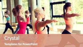  Presentation with group fitness - Colorful PPT theme enhanced with yoga - fitness sport training and lifestyle backdrop and a coral colored foreground