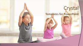  Presentation with exercises - Presentation enhanced with yoga - group of children doing gymnastic background and a cream colored foreground