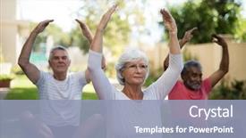  Presentation with park - PPT layouts consisting of yoga - senior people exercising with hands background and a light blue colored foreground