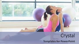  Presentation with women - Colorful presentation theme enhanced with yoga - side view of two fit backdrop and a light blue colored foreground