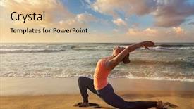  Presentation with sunset beach - Slide set consisting of yoga anjaneyasana - low crescent lung background and a lemonade colored foreground