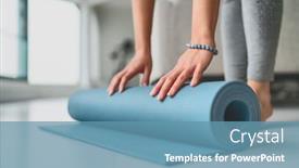  Presentation with exercise mat - Audience pleasing PPT theme consisting of yoga-at-home-woman-rolling backdrop and a teal colored foreground