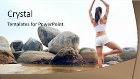  Presentation with mother doing yoga kids - Presentation design having yoga beach woman doing pose background and a cool aqua colored foreground