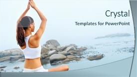  Presentation with yoga - PPT layouts consisting of yoga beach woman doing pose background and a sky blue colored foreground