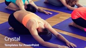  Presentation with group training - Slides having yoga class - fitness sport training and lifestyle background and a navy blue colored foreground