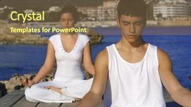  Presentation with class - Audience pleasing presentation consisting of yoga class by the sea backdrop and a tawny brown colored foreground