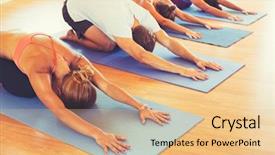  Presentation with healthy people - Presentation design with yoga class group of people background and a coral colored foreground