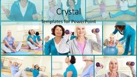  Presentation with two black women - Amazing PPT layouts having yoga collage - two mature women exercising backdrop and a light blue colored foreground