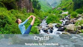  Presentation with waterfall woman - Colorful PPT theme enhanced with yoga exercise outdoors - panorama of woman doing ashtanga vinyasa yoga balance asana ubhaya padangusthasana big double toe yoga pose at tropical waterfall in himalayas in india panoramic image backdrop and a seafoam green colored foreground