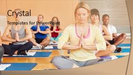  Presentation with breathing - Beautiful slide deck featuring yoga group during meditation making a breathing exercise backdrop and a coral colored foreground
