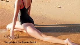  Presentation with gymnastics - PPT layouts enhanced with yoga-gymnastics-on-a-beach background and a coral colored foreground