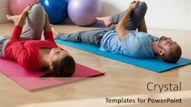  Presentation with student health - Audience pleasing presentation theme consisting of yoga-instructor-and-female-student backdrop and a coral colored foreground