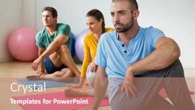  Presentation with students - Presentation theme with yoga-instructor-guiding-students background and a coral colored foreground