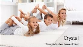  Presentation with exercises - Theme having yoga kids - family doing gymnastic exercises background and a lemonade colored foreground