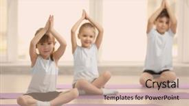  Presentation with exercises - PPT theme enhanced with yoga kids - group of children doing gymnastic background and a coral colored foreground
