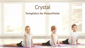  Presentation with exercises - Beautiful slide set featuring yoga kids - group of children doing gymnastic backdrop and a cream colored foreground
