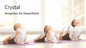  Presentation with exercises - Presentation theme featuring yoga kids - group of children doing gymnastic background and a cream colored foreground