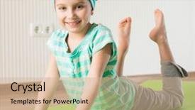  Presentation with yoga kids - Cool new presentation design with yoga kids - smiling girl with the fitness backdrop and a soft green colored foreground