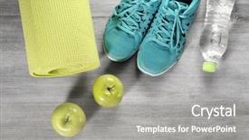  Presentation with food sport - Colorful PPT theme enhanced with yoga mat with sport shoes backdrop and a gray colored foreground
