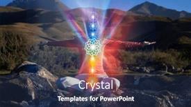  Presentation with mountain view - PPT theme having yoga-meditation-outdoors-glowing-seven and a navy blue colored foreground