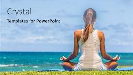  Presentation with exercise mat - Amazing slide set having yoga-meditation-woman-meditating backdrop and a light blue colored foreground