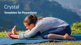  Presentation with yoga - Slide set featuring yoga outdoors - woman doing ashtanga vinyasa yoga tiryam-mukha eka-pada paschimottanasana asana stretching position outdoors background and a ocean colored foreground