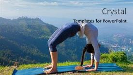  Presentation with himachal pradesh - Beautiful PPT theme featuring yoga outdoors - young sporty fit woman doing ashtanga vinyasa yoga asana urdhva dhanurasana - upward bow pose - in himalayas mountains in the morning himachal pradesh india backdrop and a light blue colored foreground